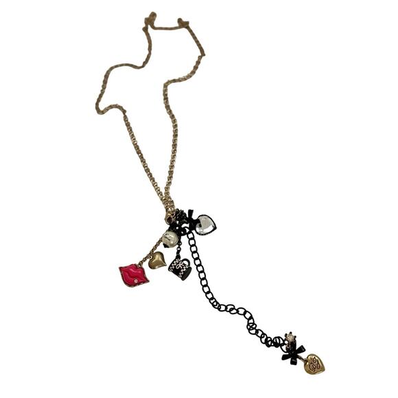 Betsey Johnson necklace long chain link with charms - Picture 1 of 9